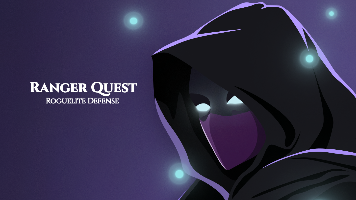 A ranger against a purple illustrated background for the game Ranger Quest.